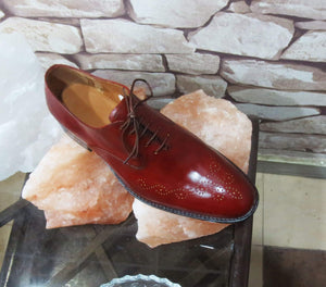 Handmade Burgundy Brogue Men's Leather Shoe - leathersguru