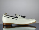 White Loafer Tussle Leather Shoes ,Handmade Formal Shoes