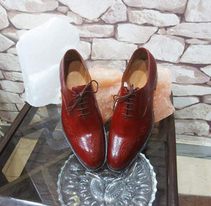 Handmade Burgundy Brogue Men's Leather Shoe - leathersguru