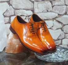 Load image into Gallery viewer, Handmade Tan Color Brogue Lace Up Shoes - leathersguru
