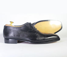 Load image into Gallery viewer, Bespoke Black Leather Cap Toe Lace Up Shoes - leathersguru
