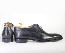 Load image into Gallery viewer, Bespoke Black Leather Cap Toe Lace Up Shoes - leathersguru
