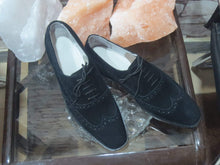 Load image into Gallery viewer, Handmade Men&#39;s Suede Black Wing Tip Brogue Shoes - leathersguru
