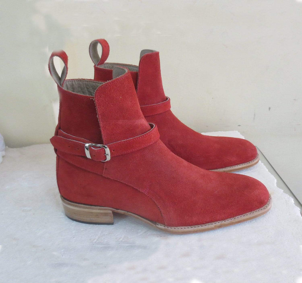 Handmade Red Suede Buckle Jodhpurs Boots - leathersguru