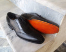 Handmade Men's Pebbled Leather Black Round Toe Shoes - leathersguru