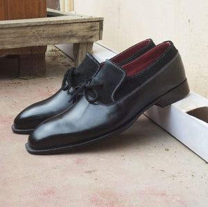 Handmade Black Moccasin Loafers Leather Suede Shoe - leathersguru