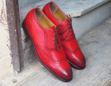Load image into Gallery viewer, Bespoke Red Leather Wing Tip Lace Up Shoes for Men&#39;s - leathersguru
