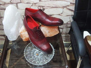Men's Burgundy Wing Tip Brogue Lace Up Shoes - leathersguru
