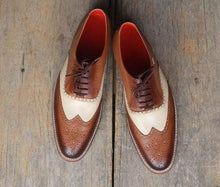 Load image into Gallery viewer, Men&#39;s Brown &amp; White Wing Tip Leather Shoe - leathersguru
