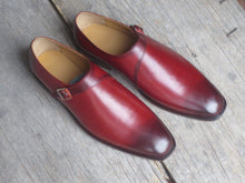 Load image into Gallery viewer, Handmade Burgundy Monk Strap Leather Shoe - leathersguru
