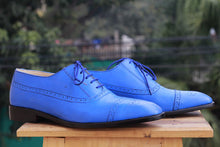 Load image into Gallery viewer, Bespoke Sky Blue Leather Cap Toe Lace Up Shoes for Men&#39;s - leathersguru
