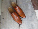 Bespoke Tan Leather Wing Tip Zip Up Shoes for Men's - leathersguru