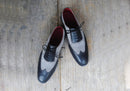 Men's Leather Suede Black Gray Wing Tip Brogue Shoes - leathersguru