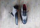 Men's Leather Suede Black Gray Wing Tip Brogue Shoes - leathersguru