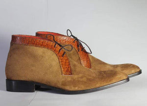 Men's Ankle Beige Stylish Lace Up Suede Boot - leathersguru