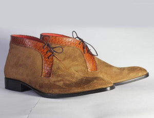 Men's Ankle Beige Stylish Lace Up Suede Boot - leathersguru