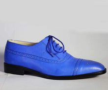 Load image into Gallery viewer, Men&#39;s Blue Cap Toe Lace Up Leather Shoe - leathersguru
