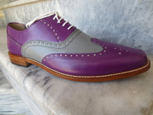 Load image into Gallery viewer, Bespoke Purple Gray Leather Wing Tip Shoes for Men&#39;s - leathersguru
