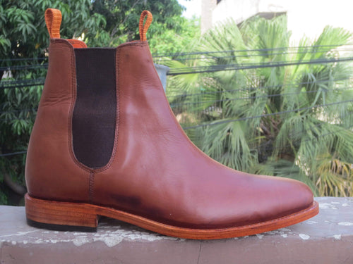 Handmade Men's Ankle High Brown Leather Chelsea Boot - leathersguru