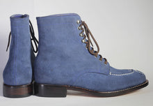 Load image into Gallery viewer, Bespoke Blue Suede Ankle Lace Up Boot - leathersguru

