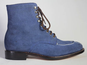 Bespoke Blue Suede Ankle Lace Up Boot - leathersguru