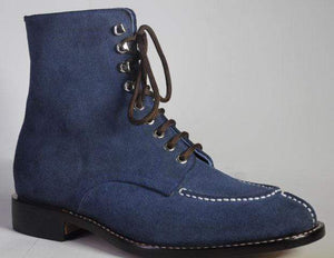 Men's Ankle Blue Split Toe Lace Up Suede Boot - leathersguru
