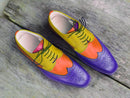 Men's Leather Multi Color Wing Tip Brogue Shoes - leathersguru