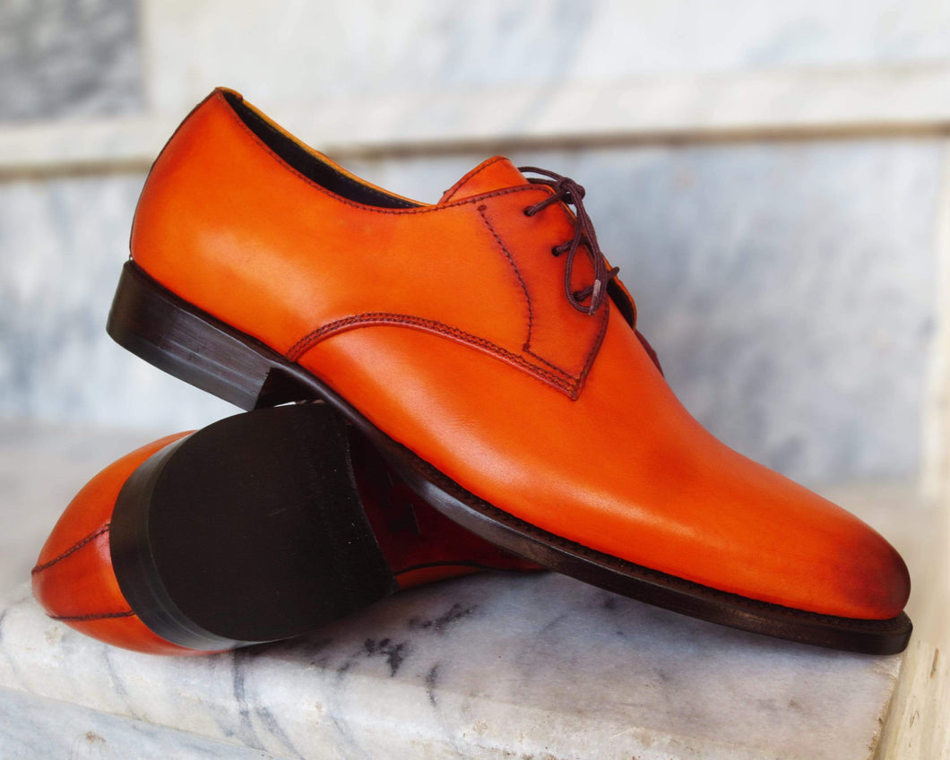 Handmade Men's Leather Tan Derby Shoes - leathersguru