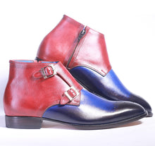 Load image into Gallery viewer, Bespoke Burgundy Blue Chukka Leather Monk Strap Boots - leathersguru
