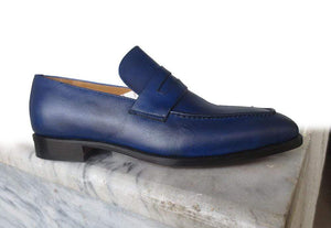 Handmade Blue Penny Loafers Slip On Shoe - leathersguru