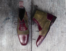 Bespoke Two Tone Leather Suede Ankle Cap Toe Lace Up Boot - leathersguru