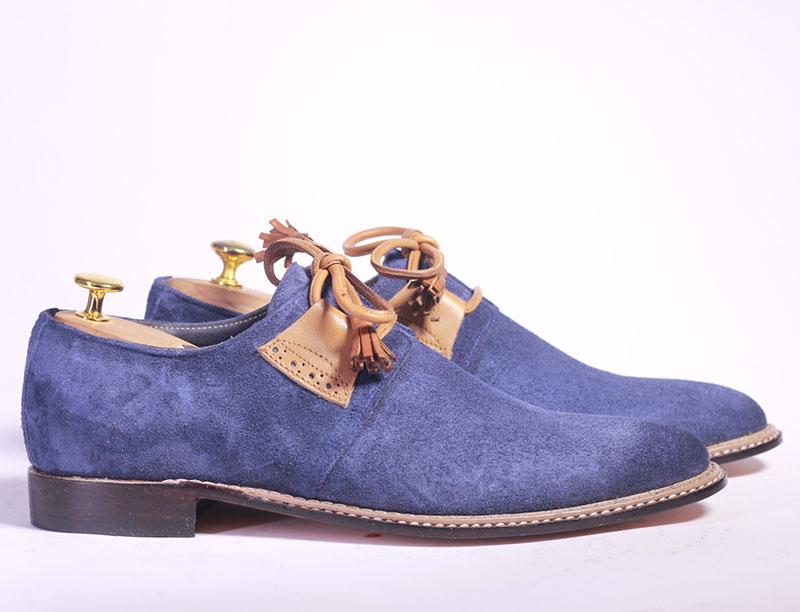Bespoke Blue & Brown Suede Lace up Shoe for Men - leathersguru