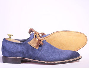 Bespoke Blue & Brown Suede Lace up Shoe for Men - leathersguru