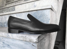 Load image into Gallery viewer, Handmade Men&#39;s Slip On Leather Black Moccasin Shoes - leathersguru
