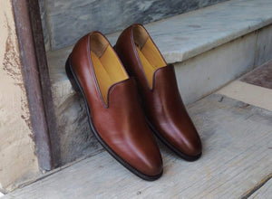 Men's Slip On Leather Brown Color Moccasin Shoes - leathersguru