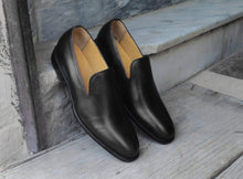 Load image into Gallery viewer, Handmade Men&#39;s Slip On Leather Black Moccasin Shoes - leathersguru
