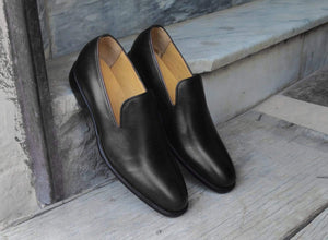 Handmade Men's Slip On Leather Black Moccasin Shoes - leathersguru