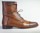 Bespoke Brown Leather Ankle High Monk Strap Lace Up Boots - leathersguru