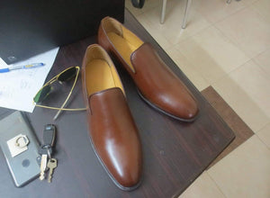Men's Slip On Leather Brown Color Moccasin Shoes - leathersguru