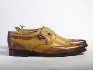 Bespoke Tan Brown Leather Buckle up Shoes for Men's - leathersguru