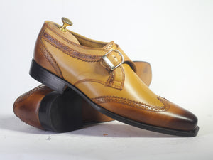 Bespoke Tan Brown Leather Buckle up Shoes for Men's - leathersguru