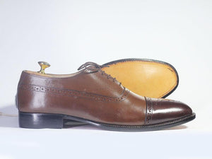 Bespoke Brown and Dark Brown Leather Cap Toe Lace Up Shoe for Men - leathersguru
