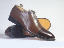 Load image into Gallery viewer, Bespoke Brown and Dark Brown Leather Cap Toe Lace Up Shoe for Men - leathersguru
