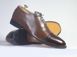 Bespoke Brown and Dark Brown Leather Cap Toe Lace Up Shoe for Men - leathersguru