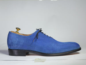 Bespoke Blue Suede Lace up Shoe for Men - leathersguru