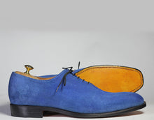 Load image into Gallery viewer, Bespoke Blue Suede Lace up Shoe for Men - leathersguru
