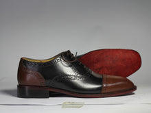 Load image into Gallery viewer, Bespoke Brown Black Leather Cap Toe Lace up Shoe for Men - leathersguru
