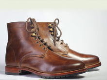 Load image into Gallery viewer, Handmade Ankle High Brown Lace Up Leather Boots - leathersguru
