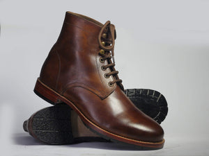 Handmade Ankle High Brown Lace Up Leather Boots - leathersguru