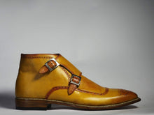 Load image into Gallery viewer, Handmade Ankle Tan Double Monk Leather Boots - leathersguru
